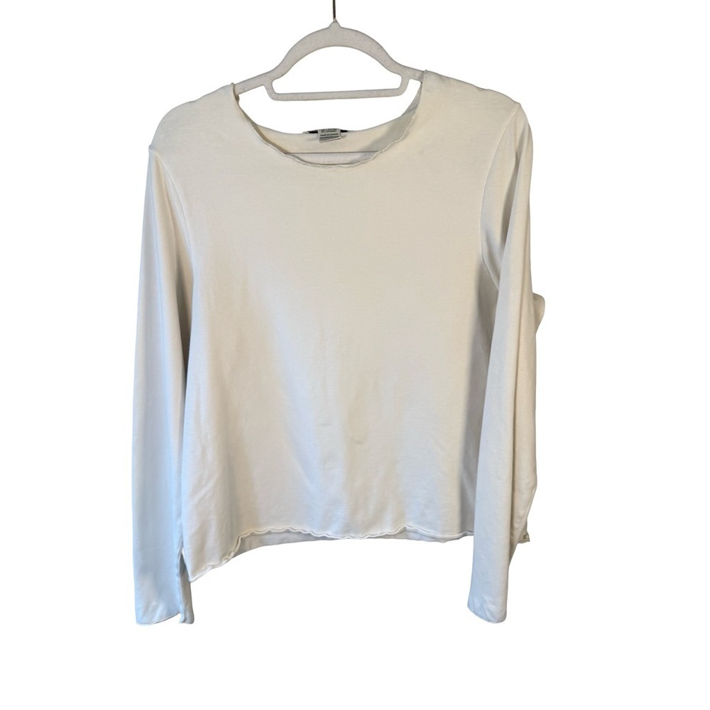 Eddie Bauer Classic Off White Long Sleeve Tee Cotton Spandex Blend Size L Casual
